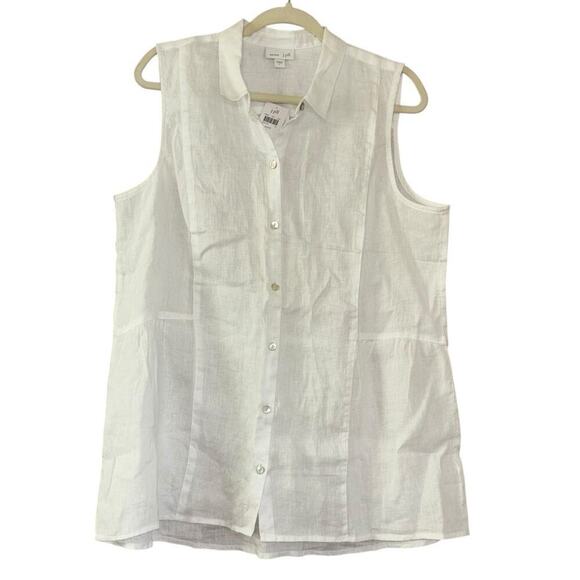 J. Jill 100% Linen White Tunic Button Down Blouse Women’s Sz L Preppy Old Money - Picture 3 of 14